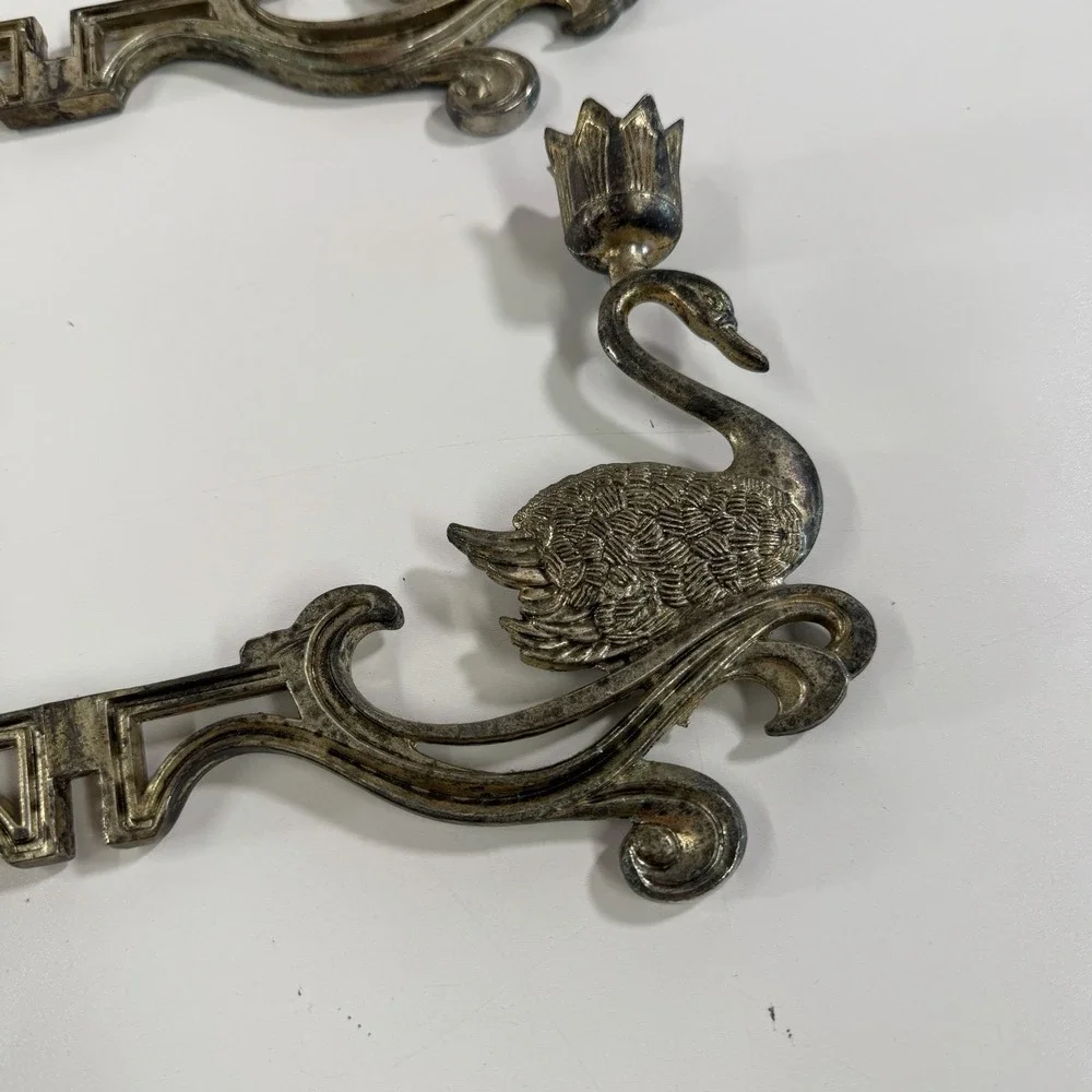 Vintage Silver Plated Swan Candle Stick Holder Wall Mounted Ornate Set Of 2